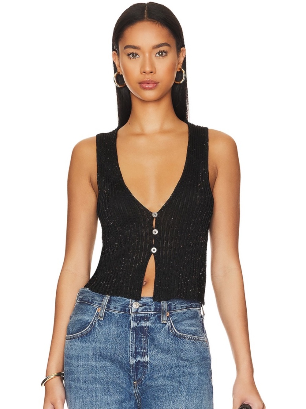 Free People Black Seascape Vest in Black Combo